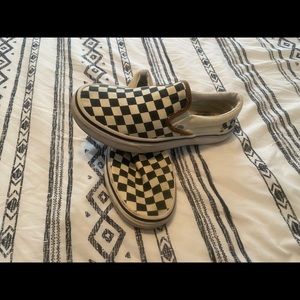 Vans classic black and white checkered with brown trim, rare